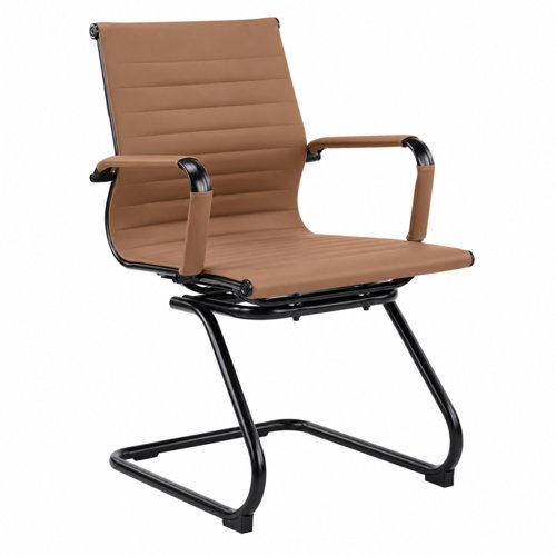 Contemporary Medium Back Bonded Leather visitor Chair with Black Frame - Brown