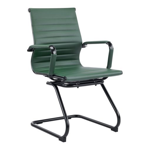 Contemporary Medium Back Bonded Leather visitor Chair with Black Frame - Forest Green