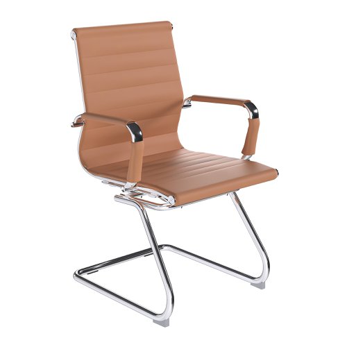 Aura Contemporary Medium Back Bonded Leather Visitor Chair with Chrome Frame - Brown