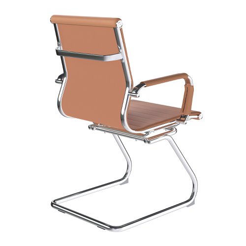 41544NA | This medium back contemporary classic designer cantilever armchair offers detailed stitching design, a strong single piece chrome frame with rolled top and seat base upholstered in plush bonded leather with complementing integral chrome arms and matching bonded leather sleeves, and is suitable for both a workplace or home office environment.