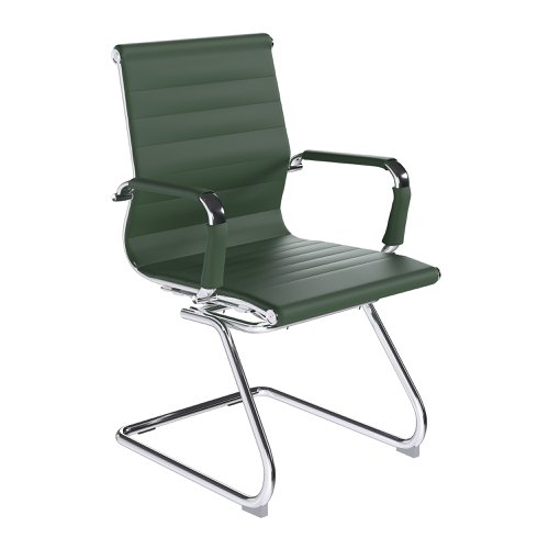 Aura Contemporary Medium Back Bonded Leather Visitor Chair with Chrome Frame - Forest Green