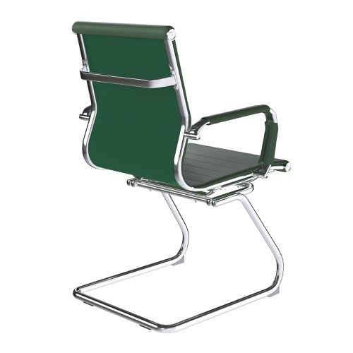 41551NA | This medium back contemporary classic designer cantilever armchair offers detailed stitching design, a strong single piece chrome frame with rolled top and seat base upholstered in plush bonded leather with complementing integral chrome arms and matching bonded leather sleeves, and is suitable for both a workplace or home office environment.