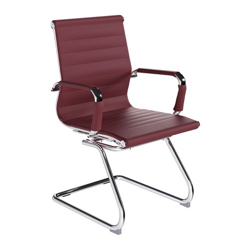 Aura Contemporary Medium Back Bonded Leather Visitor Chair with Chrome Frame - Ox Blood