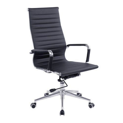 Aura Contemporary High Back Bonded Leather Executive Armchair with Chrome Base - Black