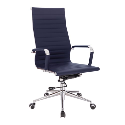 Aura Contemporary High Back Bonded Leather Executive Armchair with Chrome Base - Blue