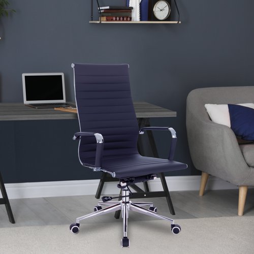 Nautilus Designs Aura Contemporary High Back Bonded Leather Executive Office Chair With Fixed Arms Blue - BCL/9003/BL Office Chairs 40970NA