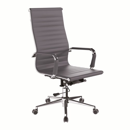 Aura Contemporary High Back Bonded Leather Executive Armchair with Chrome Base - Grey