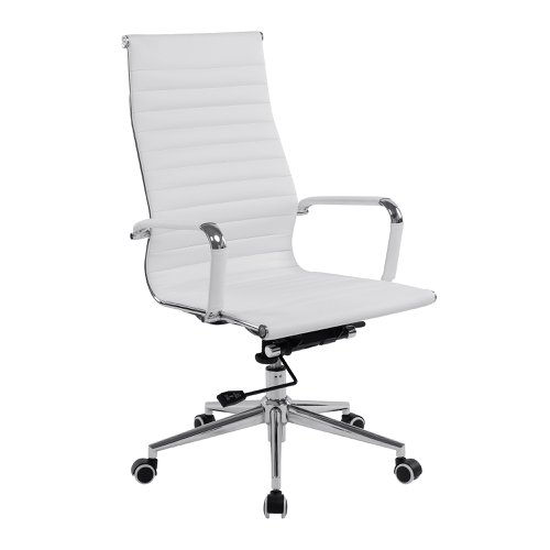 Aura Contemporary High Back Bonded Leather Executive Armchair with Chrome Base - White