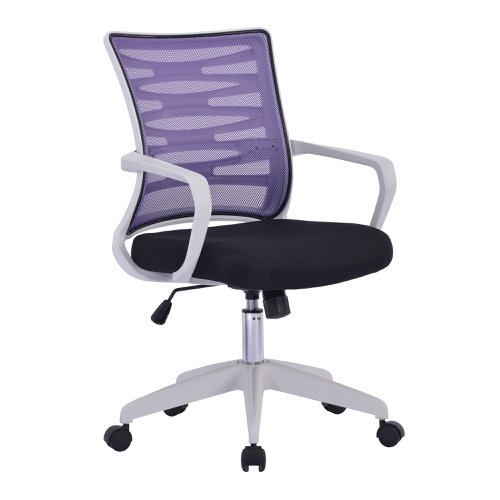 Nautilus Designs Spyro Designer Medium Back Detailed Mesh Task Operator Office Chair With Fixed Arms Purple Seat and White Frame - BCM/K488/WH-PL