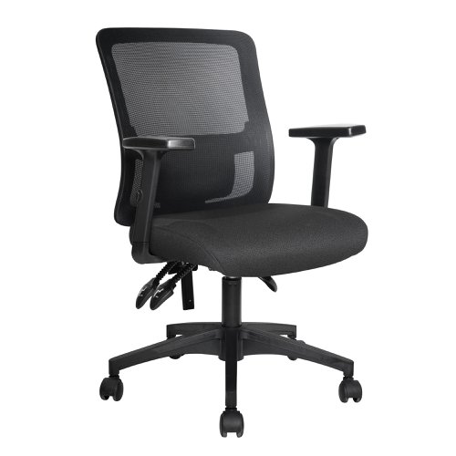 Barri Medium Back 3 Lever Mesh Task Chair with Fabric Seat, Height Adjustable Arms, Height Adjustable Back and independent Back Angle Adjustment - Bla