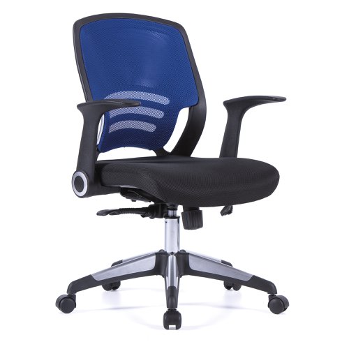 Graphite Designer Medium Back Task Chair with Folding Arms and Stylish Back Panelling - Blue