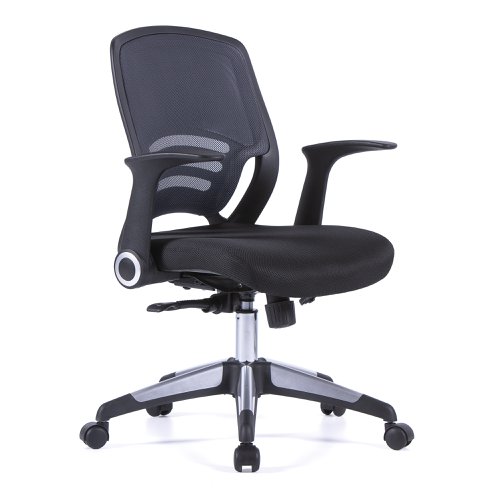 Graphite Designer Medium Back Task Chair with Folding Arms and Stylish Back Panelling - Grey