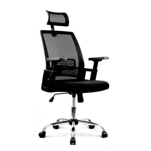 Alpha High Back Mesh Chair with Headrest and Chrome Base - Black