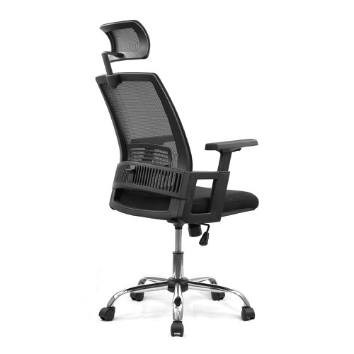 Alpha High Back Mesh Chair with Headrest and Chrome Base - Black | BCM/F816/BK | Nautilus Designs