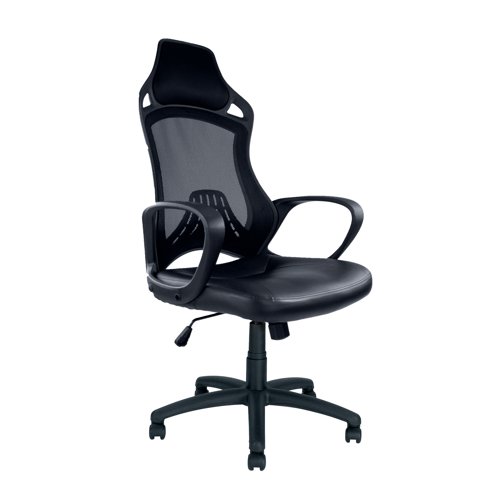 Nautilus Designs Ascot Slim High Back Mesh Task Operator Office Chair With Fixed Arms Black - BCM/G456/BK