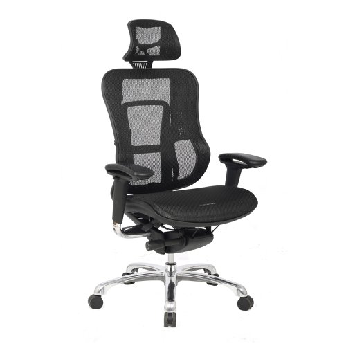Aztec High Back Synchronous Mesh Designer Executive Chair with Adjustable Headrest and Chrome Base - Black