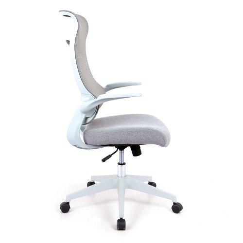 Nautilus Designs Romsey Designer High Back Mesh Executive Task Office Chair Grey With Fabric Seat Folding Arms White Frame & Base - BCM/H476/GY