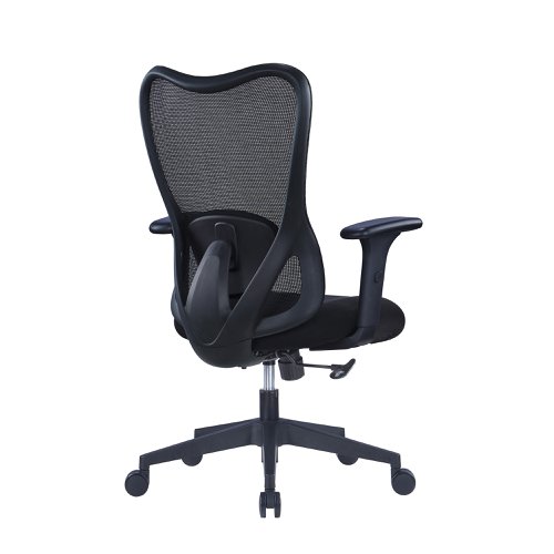 High Back Mesh Chair with Adjustable Lumbar Support, Arms & Moulded Foam Seat - Black | BCM/J375/BK | Nautilus Designs