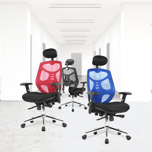 Nautilus Designs Polaris High Back Mesh Synchronous Executive Office Chair With Adjustable Headrest and Height Adjustable Arms Blue - BCM/K113/BL