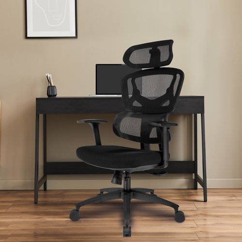 Nautilus Designs Trinity High Back Ergonomic Mesh Executive Office Chair With Lumbar Support Adjustable Headrest and Arms Black - BCM/K470/BK