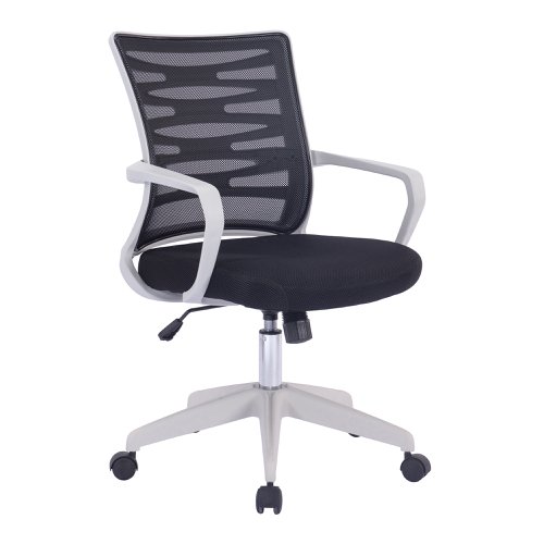 Nautilus Designs Spyro Designer Medium Back Detailed Mesh Task Operator Office Chair With Fixed Arms Black Seat and White Frame - BCM/K488/WH-BK