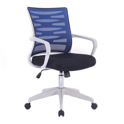 Spyro Designer Mesh Armchair with White Frame and Detailed Back Panelling - Blue