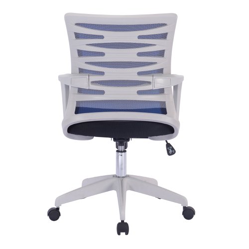 Nautilus Designs Spyro Designer Medium Back Detailed Mesh Task Operator Office Chair With Fixed Arms Blue Seat and White Frame - BCM/K488/WH-BL