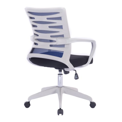 Nautilus Designs Spyro Designer Medium Back Detailed Mesh Task Operator Office Chair With Fixed Arms Blue Seat and White Frame - BCM/K488/WH-BL