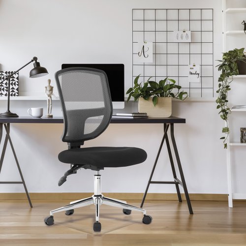 Nautilus Designs Nexus Designer Medium Back Two Tone Mesh Operator Office Chair With Sculptured Lumbar & Spine Support No Arms Black - BCM/K512/BK Office Chairs 47403NA