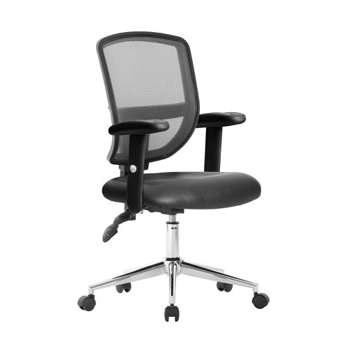 Nexus High Back Designer Mesh Operator Chair with Sculptured Lumbar, Spine Support and Height Adjustable Arms - Black Vinyl