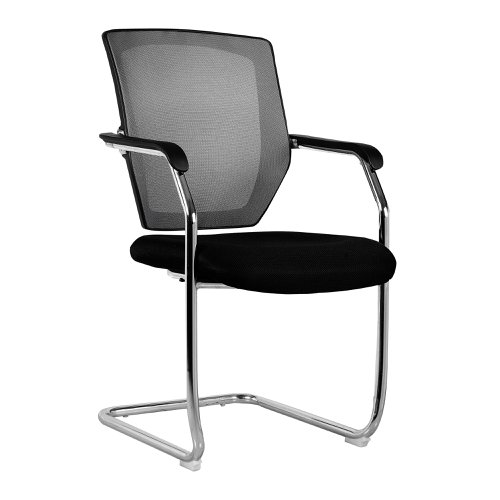 Nexus Medium Back Two Tone Designer Mesh Visitor Chair with Sculptured Lumbar, Spine Support and Integrated Armrests - Black
