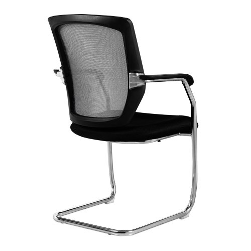 47361NA | This deluxe medium mesh back visitor chair offers both stunning designer aesthetics and features which give that extra comforting support. A sculptured lumbar and spine supporting mesh back with outer black shell is matched by a deep cushioned seat with a slight waterfall front and a beautifully polished designer chrome cantilever base finishes the piece.