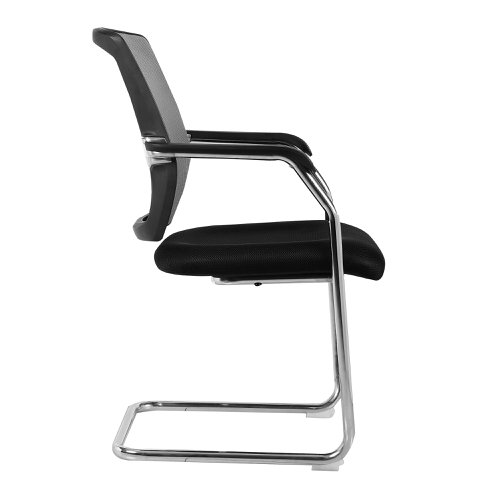 47361NA | This deluxe medium mesh back visitor chair offers both stunning designer aesthetics and features which give that extra comforting support. A sculptured lumbar and spine supporting mesh back with outer black shell is matched by a deep cushioned seat with a slight waterfall front and a beautifully polished designer chrome cantilever base finishes the piece.