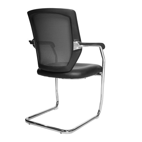Nautilus Designs Nexus Designer Medium Back Two Tone Mesh Visitor Chair Sculptured Lumbar/Spine Support & Fixed Arms Black Vinyl - BCM/K512V/BKV 41607NA