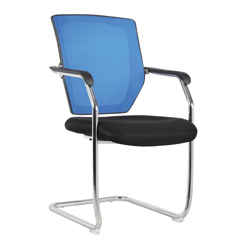 Nexus Medium Back Two Tone Designer Mesh Visitor Chair with Sculptured Lumbar, Spine Support and Integrated Armrests - Blue