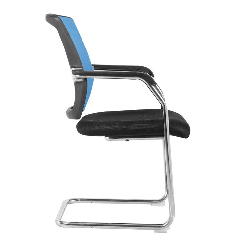 47368NA | This deluxe medium mesh back visitor chair offers both stunning designer aesthetics and features which give that extra comforting support. A sculptured lumbar and spine supporting mesh back with outer black shell is matched by a deep cushioned seat with a slight waterfall front and a beautifully polished designer chrome cantilever base finishes the piece.