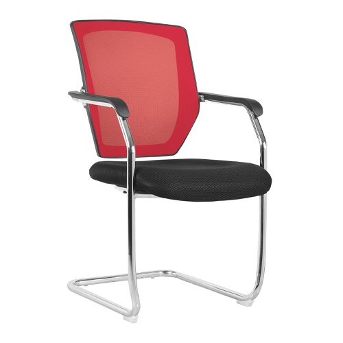 Nexus Medium Back Two Tone Designer Mesh Visitor Chair with Sculptured Lumbar, Spine Support and Integrated Armrests - Red