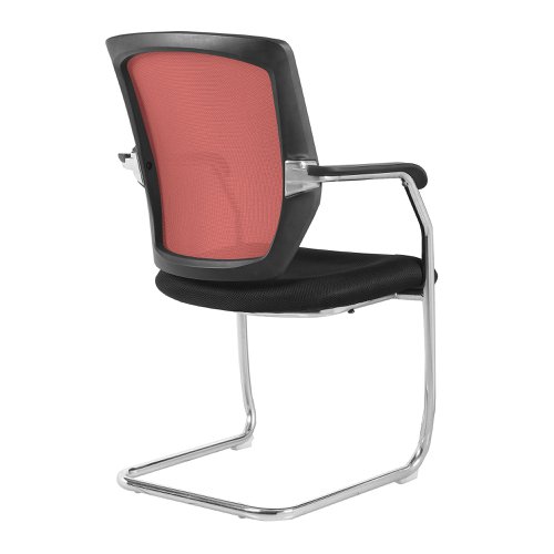 47375NA - Nautilus Designs Nexus Designer Medium Back Two Tone Mesh Visitor Chair Sculptured Lumbar/Spine Support & Fixed Arms Red - BCM/K512V/RD