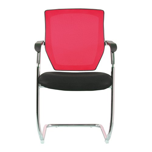 47375NA | This deluxe medium mesh back visitor chair offers both stunning designer aesthetics and features which give that extra comforting support. A sculptured lumbar and spine supporting mesh back with outer black shell is matched by a deep cushioned seat with a slight waterfall front and a beautifully polished designer chrome cantilever base finishes the piece.