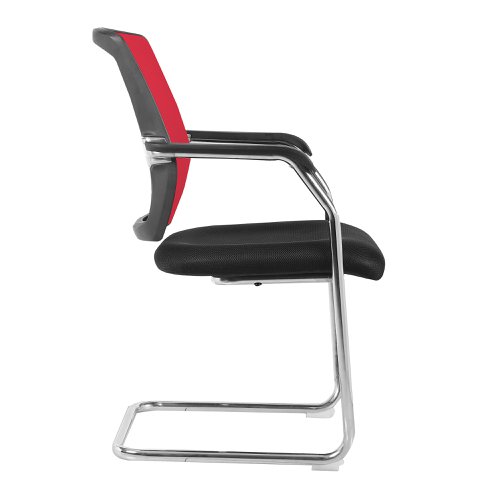 47375NA - Nautilus Designs Nexus Designer Medium Back Two Tone Mesh Visitor Chair Sculptured Lumbar/Spine Support & Fixed Arms Red - BCM/K512V/RD