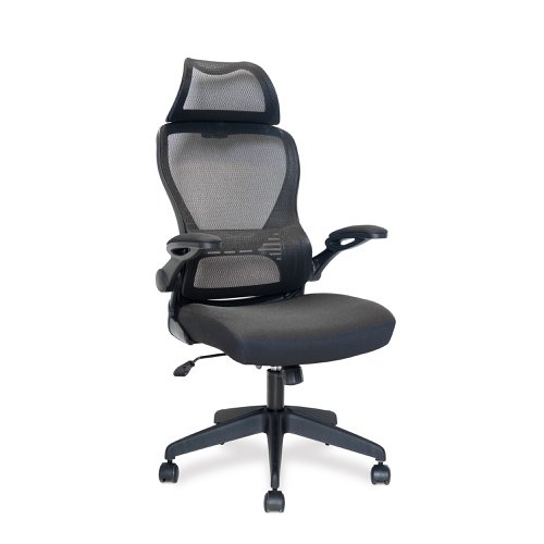 Nautilus Designs Canis High Back Mesh Task Operator Office Chair With Moulded Foam Seat Folding Arms and Optional Headrest Black - BCM/K540/BK