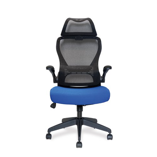 Nautilus Designs Canis High Back Mesh Task Operator Office Chair With Moulded Foam Seat Folding Arms and Optional Headrest Blue - BCM/K540/BK-BL