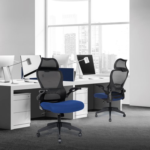 Nautilus Designs Canis High Back Mesh Task Operator Office Chair With Moulded Foam Seat Folding Arms and Optional Headrest Blue - BCM/K540/BK-BL