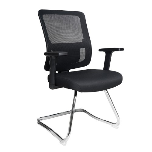 Barri Medium Back Mesh Cantilever Chair with Fabric Seat, Height Adjustable Arms, Height Adjustable Back and Independent Back Angle Adjustment - Black