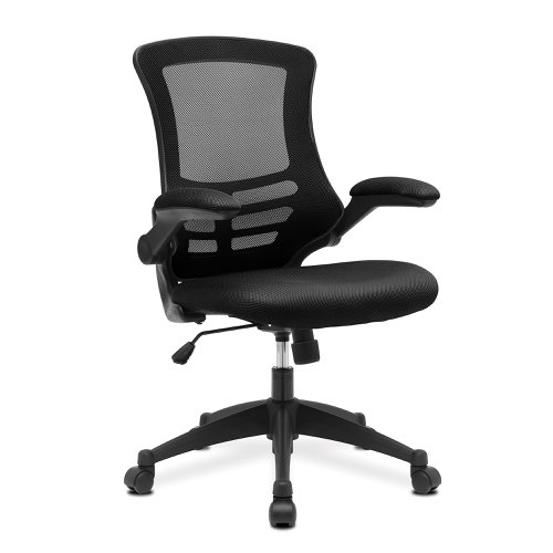 Luna Designer High Back Mesh Chair with Folding Arms - Black