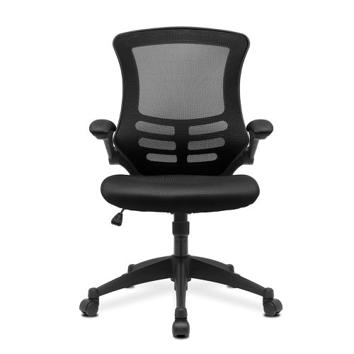 47277NA | One of our most popular high back mesh chairs features a fully reclining tilt mechanism lockable in the upright position - adjustable to suit the individual's bodyweight (tension control), folding arms, an AIRFLOW mesh seat, posture contoured mesh back and a stylish black shell with sturdy matching 5 star base. It will provide you with comfort and style for any desired purpose.