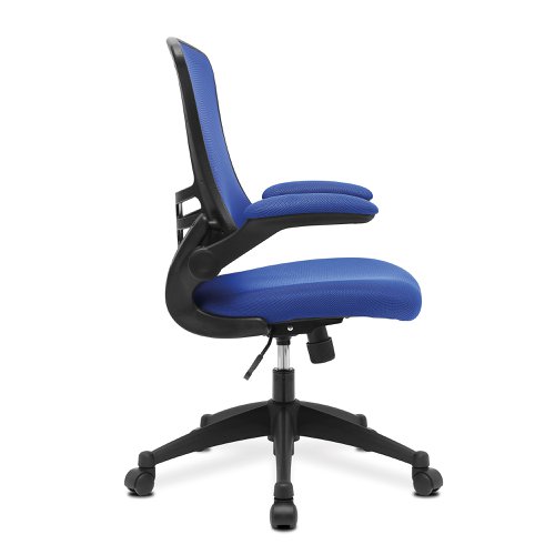 Nautilus Designs Luna Designer High Back Mesh Blue Task Operator Office Chair With Folding Arms and Black Shell - BCM/L1302/BL 46976NA Buy online at Office 5Star or contact us Tel 01594 810081 for assistance