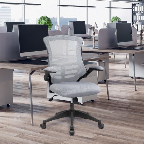 Luna Designer High Back Mesh Chair with Folding Arms - Grey | BCM/L1302/GY | Nautilus Designs