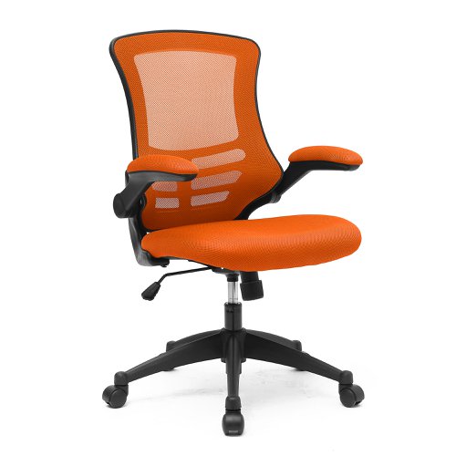 Luna Designer High Back Mesh Chair with Folding Arms - Orange