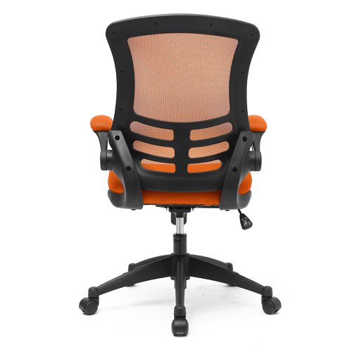 Nautilus Designs Luna Designer High Back Mesh Orange Task Operator Office Chair With Folding Arms and Black Shell - BCM/L1302/OG